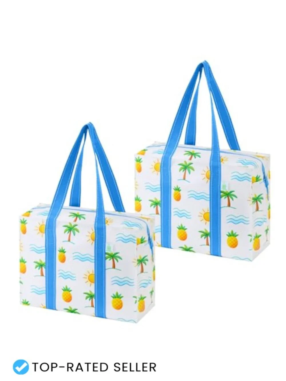 Heavy Duty Reusable Grocery Tote with Zipper & Hard Bottom, PP Woven, Foldable